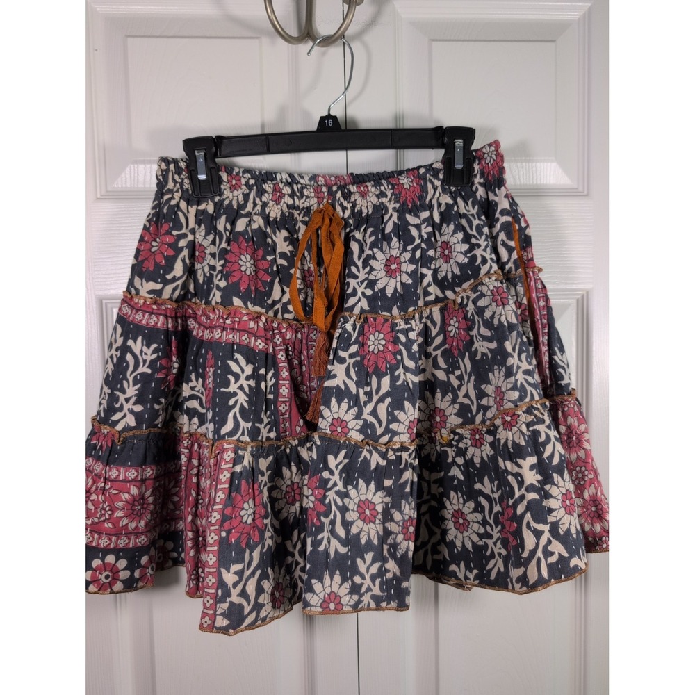 Karma Nepal Crafts Kantha Floral Cttom Mini Skort OSFA  Elastic Waist